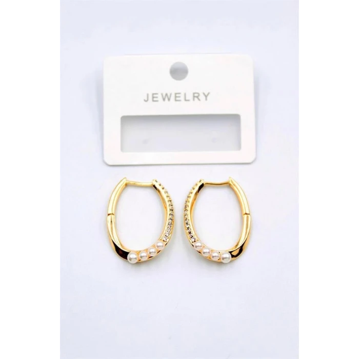 ieg™ İncili Taşlı Halka Küpe - Altın