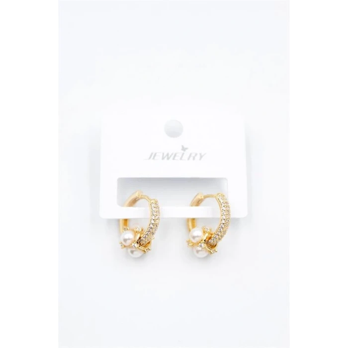 ieg™ İncili Taşlı Halka Küpe - Altın