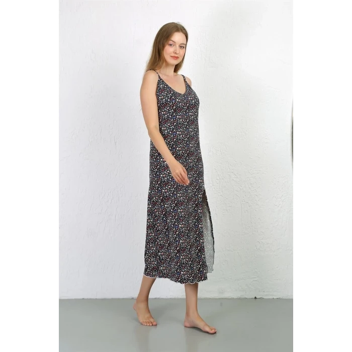 ieg ™ İp Askılı Uzun Yırtmaçlı Penye Gecelik Lacivert