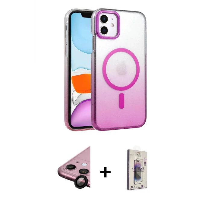 ieg™ iPhone 11 Kılıf Ahenk Doku Özel Seri - Siyah Bilvis 3D Cam Ekran Koruyucu + Raze Metal Kamera Lens - SH
