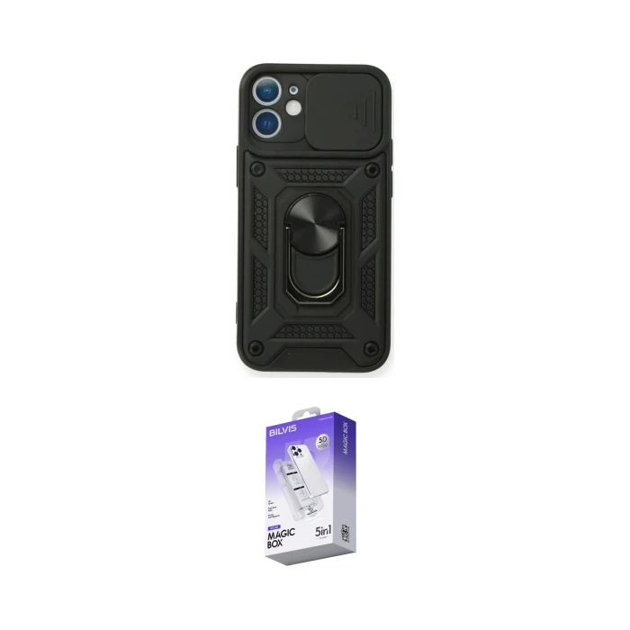 ieg™ iPhone 11 Kılıf Ahenk Klasik - Siyah Bilvis 5in1 3D Magic Cam Ekran Koruyucu