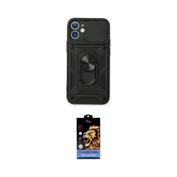 ieg™ iPhone 11 Kılıf Ahenk Klasik - Siyah Buffer Hayalet Cam Ekran Koruyucu