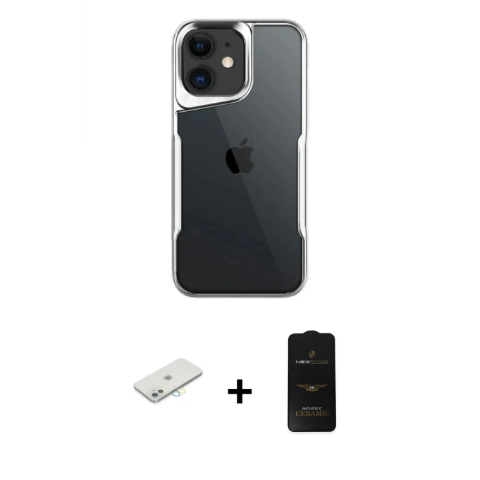 ieg™ iPhone 11 Kılıf Akış Çizgi Koleksiyonu - Siyah 6D Antistatik Mat Seramik Hayalet Nano Ekran Koruyucu + Sarı Renkli Kamera Lens Koruma Cam