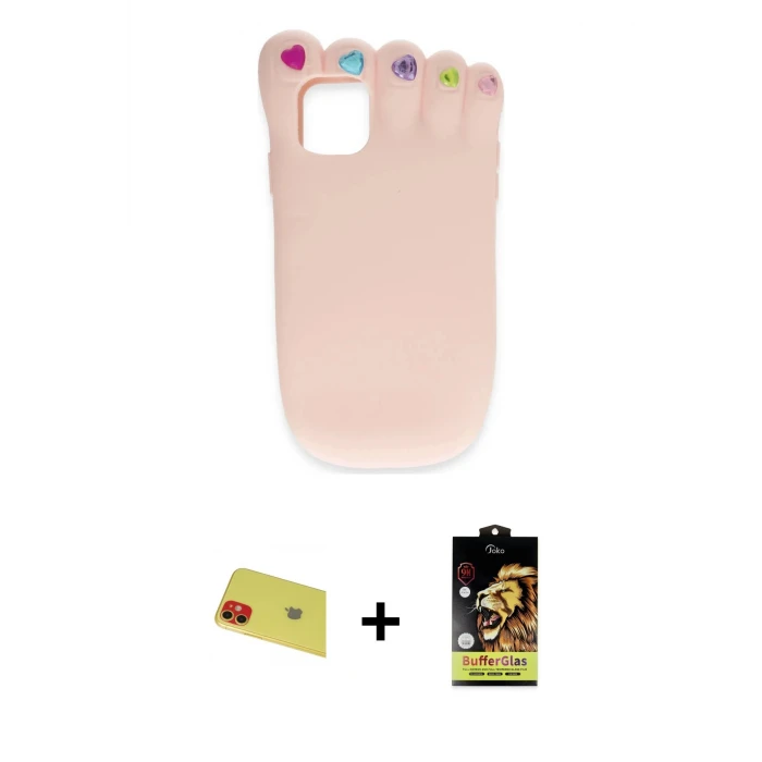 ieg™ iPhone 11 Kılıf Akış Yansıma - Siyah Buffer Cam Ekran Koruyucu + Rainbow Kamera Lens Koruma Cam - KI