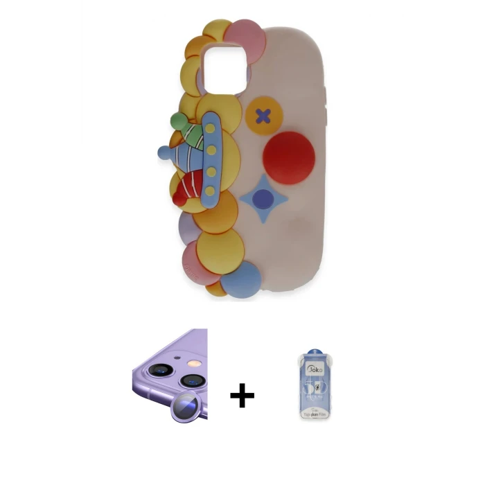 ieg™ iPhone 11 Kılıf Akış Yansıma - Siyah Joko Magic 5D Cam + Raze Metal Kamera Lens - MR