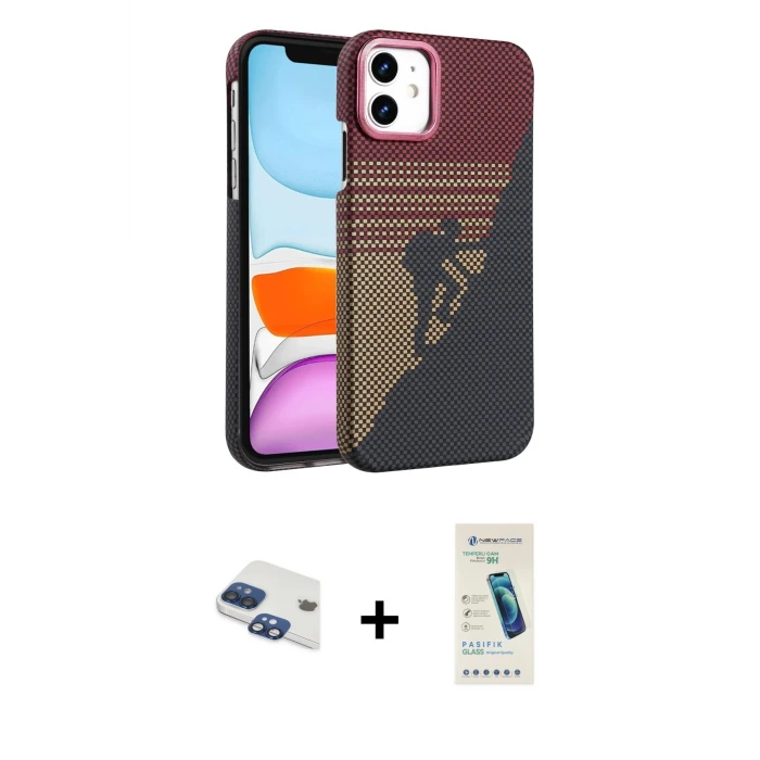 ieg™ iPhone 11 Kılıf Doruk Serisi - Şeffaf Pasifik Cam Ekran Koruyucu + Pers Alüminyum Kamera Lens - LT