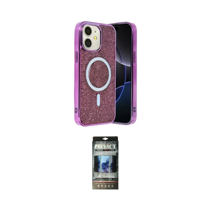 ieg™ iPhone 11 Kılıf Eksen Çizgi - Siyah 34D Hayalet Izgaralı Cam
