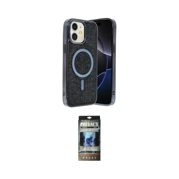 ieg™ iPhone 11 Kılıf Eksen Çizgi - Siyah 34D Hayalet Izgaralı Cam