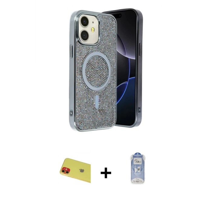 ieg™ iPhone 11 Kılıf Eksen Çizgi - Siyah Joko Magic 5D Cam + Kırmızı Rainbow Kamera Lens Koruma Cam
