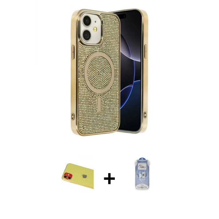 ieg™ iPhone 11 Kılıf Eksen Çizgi - Siyah Joko Magic 5D Cam + Rainbow Kamera Lens Koruma Cam - KI