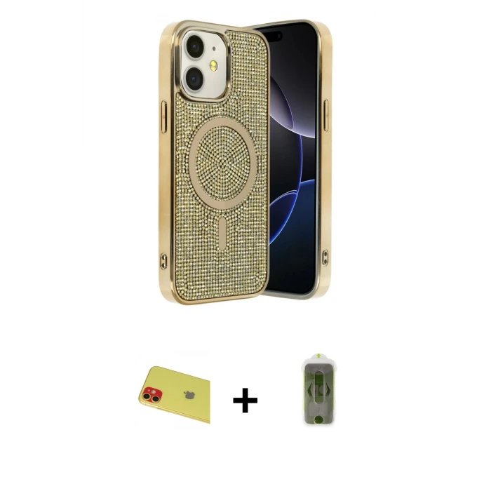 ieg™ iPhone 11 Kılıf Eksen Çizgi - Siyah Joko Magic 5D Hayalet Cam + Rainbow Kamera Lens Koruma Cam - KI