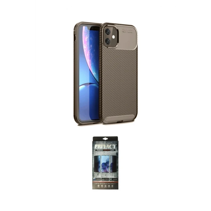 ieg™ iPhone 11 Kılıf Eksen Form Prime - Siyah 34D Hayalet Izgaralı Cam