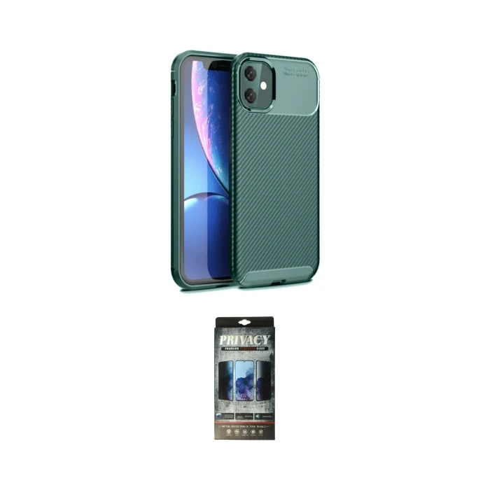 ieg™ iPhone 11 Kılıf Eksen Form Prime - Siyah 34D Hayalet Izgaralı Cam