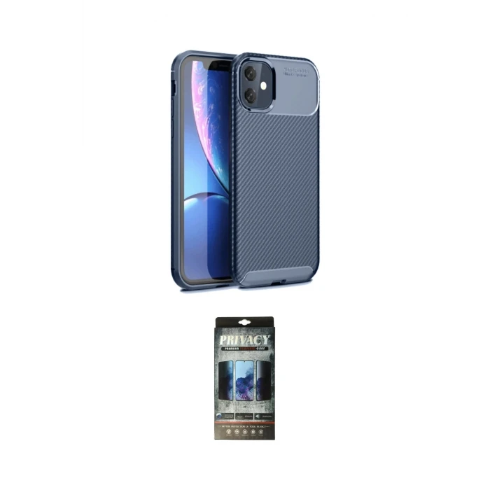 ieg™ iPhone 11 Kılıf Eksen Form Prime - Siyah 34D Hayalet Izgaralı Cam