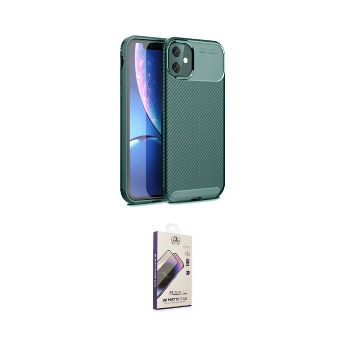 ieg™ iPhone 11 Kılıf Eksen Form Prime - Siyah Bilvis 3D Mat Cam Ekran Koruyucu