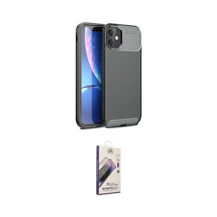 ieg™ iPhone 11 Kılıf Eksen Form Prime - Siyah Bilvis 3D Mat Cam Ekran Koruyucu