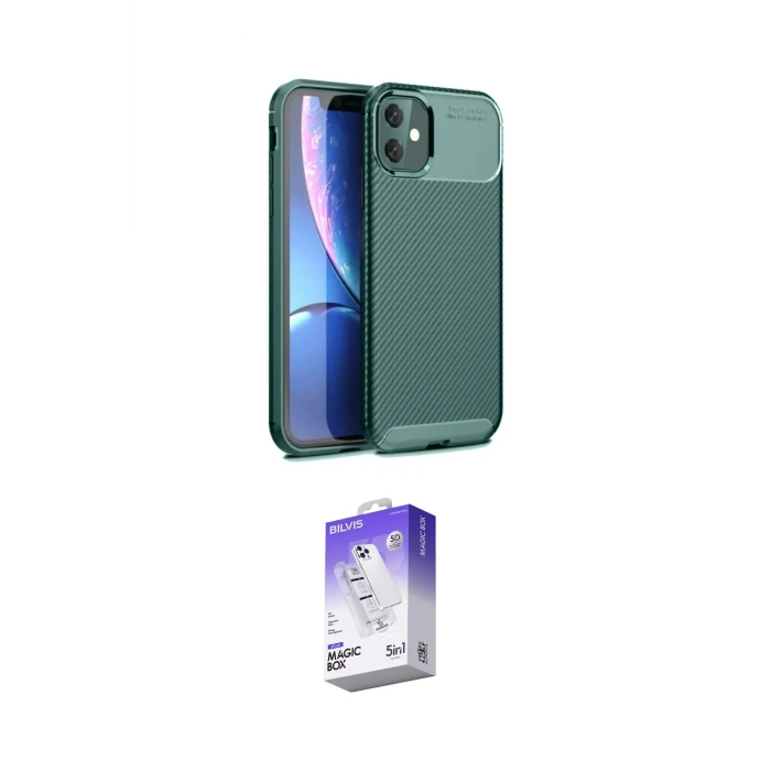 ieg™ iPhone 11 Kılıf Eksen Form Prime - Siyah Bilvis 5in1 3D Magic Cam Ekran Koruyucu