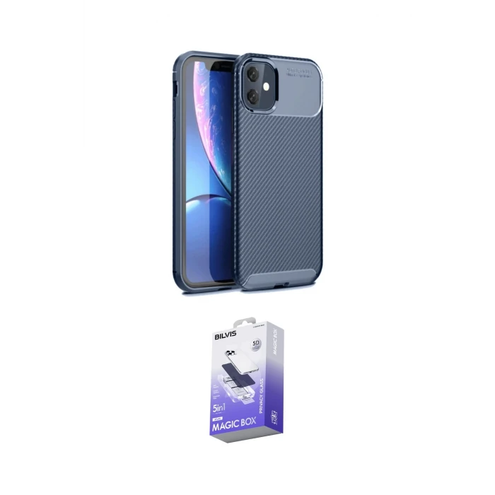 ieg™ iPhone 11 Kılıf Eksen Form Prime - Siyah Bilvis 5in1 5D Magic Hayalet Cam Ekran Koruyucu
