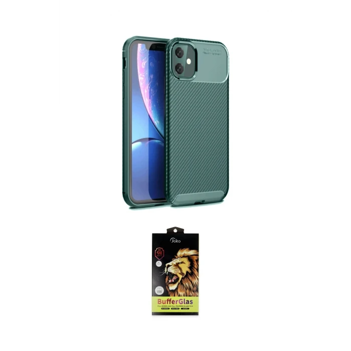 ieg™ iPhone 11 Kılıf Eksen Form Prime - Siyah Buffer Cam Ekran Koruyucu