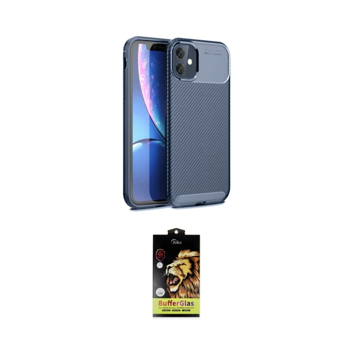 ieg™ iPhone 11 Kılıf Eksen Form Prime - Siyah Buffer Cam Ekran Koruyucu
