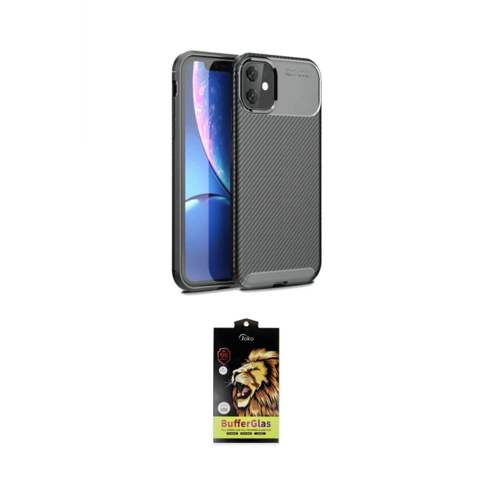 ieg™ iPhone 11 Kılıf Eksen Form Prime - Siyah Buffer Cam Ekran Koruyucu