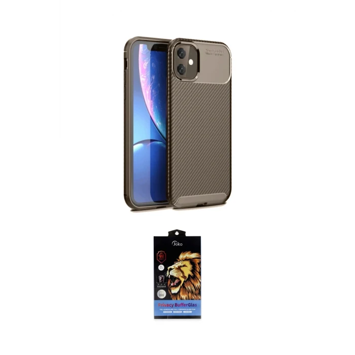 ieg™ iPhone 11 Kılıf Eksen Form Prime - Siyah Buffer Hayalet Cam Ekran Koruyucu