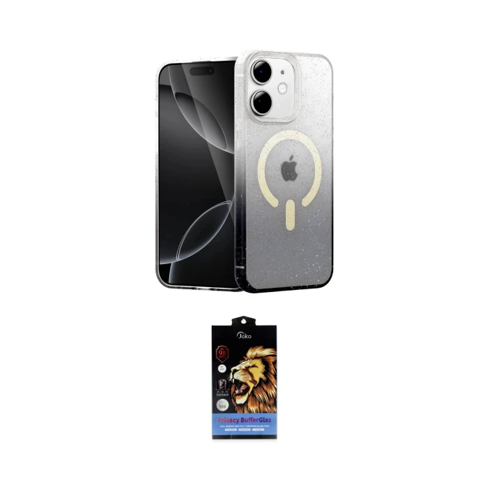 ieg™ iPhone 11 Kılıf Eksen Minimal Özel Seri - Siyah Buffer Hayalet Cam Ekran Koruyucu