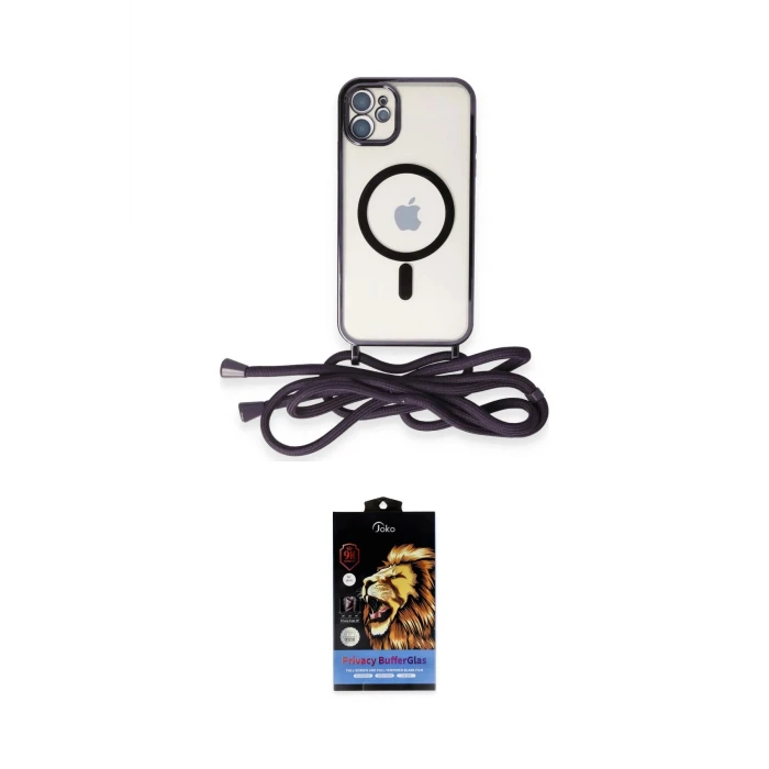 ieg™ iPhone 11 Kılıf Eksen Özel Seri - Siyah Buffer Hayalet Cam Ekran Koruyucu