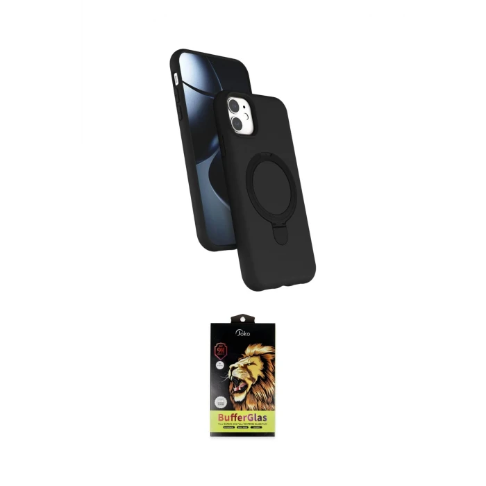 ieg™ iPhone 11 Kılıf İz Işık Koleksiyonu - Siyah Buffer Cam Ekran Koruyucu
