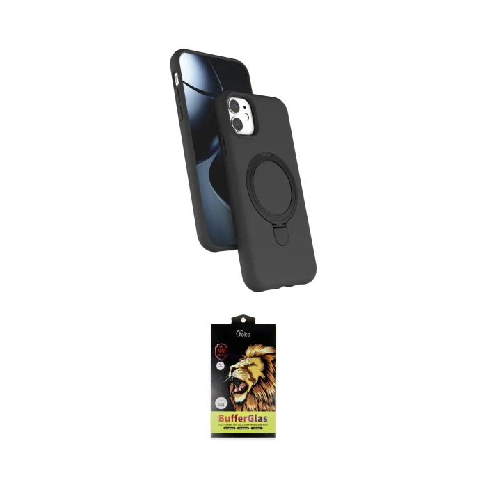 ieg™ iPhone 11 Kılıf İz Işık Koleksiyonu - Siyah Buffer Cam Ekran Koruyucu
