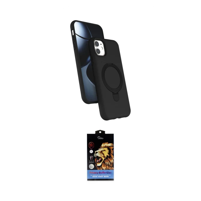 ieg™ iPhone 11 Kılıf İz Işık Koleksiyonu - Siyah Buffer Hayalet Cam Ekran Koruyucu