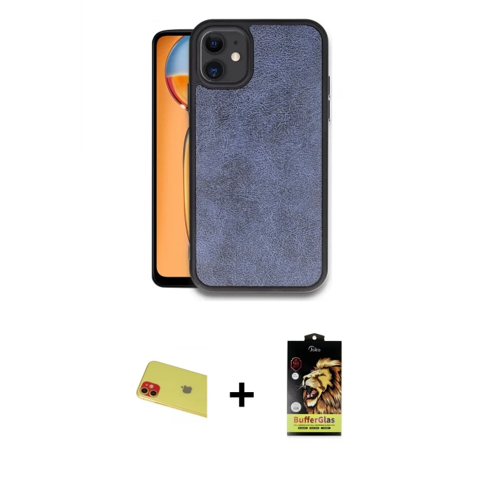 ieg™ iPhone 11 Kılıf Kıvılcım Işık Serisi - Siyah Buffer Cam Ekran Koruyucu + Rainbow Kamera Lens Koruma Cam - KI