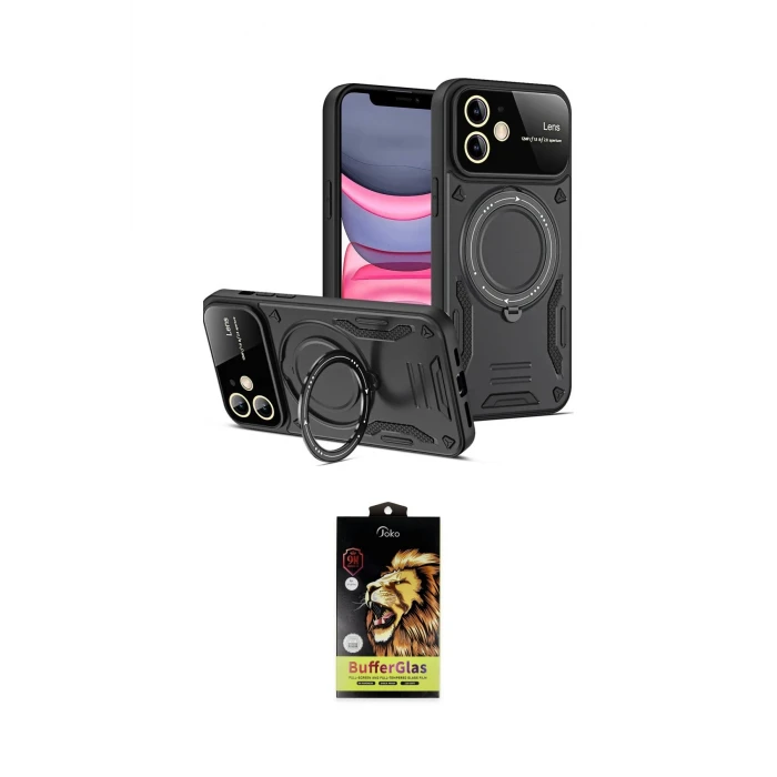 ieg™ iPhone 11 Kılıf Kıvılcım Modern Serisi - Siyah Buffer Cam Ekran Koruyucu