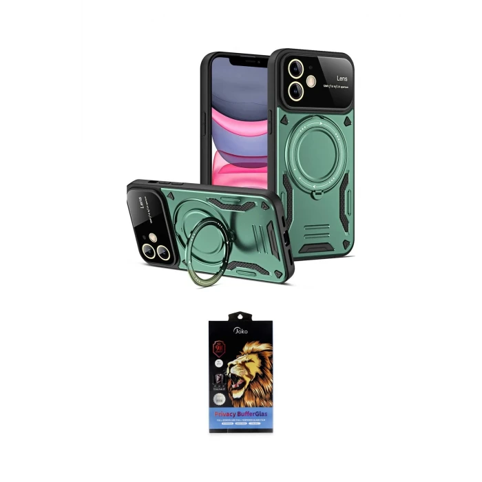 ieg™ iPhone 11 Kılıf Kıvılcım Modern Serisi - Siyah Buffer Hayalet Cam Ekran Koruyucu