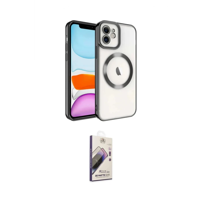 ieg™ iPhone 11 Kılıf Nova Işık Özel Seri - Siyah Bilvis 3D Mat Cam Ekran Koruyucu