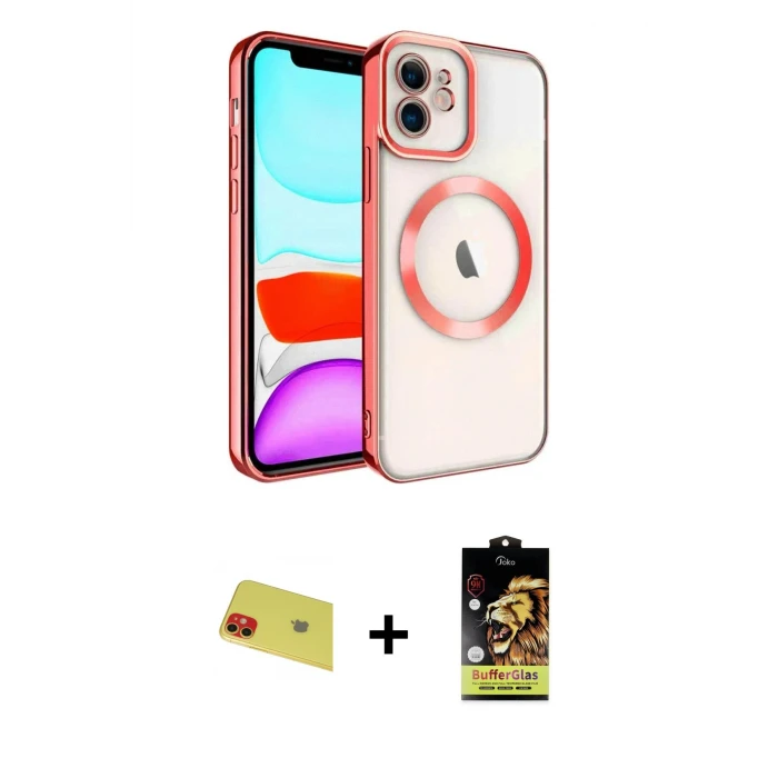 ieg™ iPhone 11 Kılıf Nova Işık Özel Seri - Siyah Buffer Cam Ekran Koruyucu + Rainbow Kamera Lens Koruma Cam - KI
