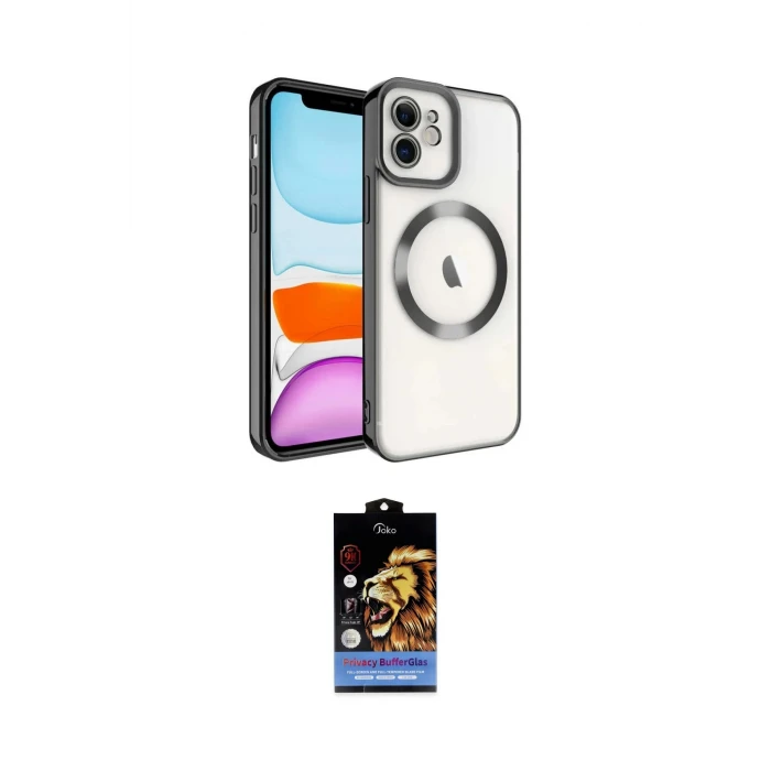 ieg™ iPhone 11 Kılıf Nova Işık Özel Seri - Siyah Buffer Hayalet Cam Ekran Koruyucu