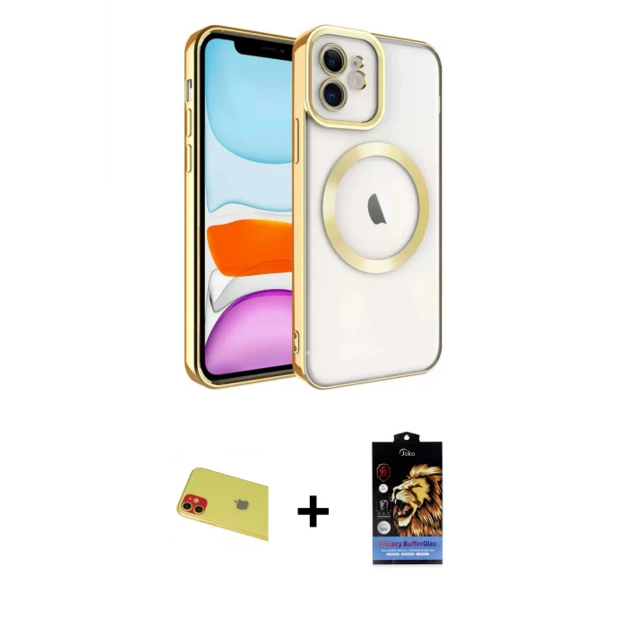 ieg™ iPhone 11 Kılıf Nova Işık Özel Seri - Siyah Buffer Hayalet Cam Ekran Koruyucu + Rainbow Kamera Lens Koruma Cam - KI