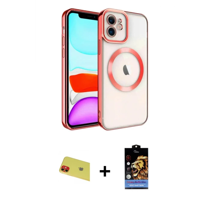 ieg™ iPhone 11 Kılıf Nova Işık Özel Seri - Siyah Buffer Hayalet Cam Ekran Koruyucu + Rainbow Kamera Lens Koruma Cam - KI