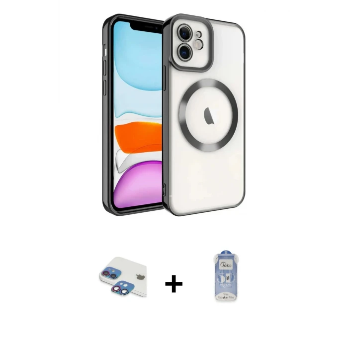 ieg™ iPhone 11 Kılıf Nova Işık Özel Seri - Siyah Joko Magic 5D Cam + Pers Alüminyum Kamera Lens - GI