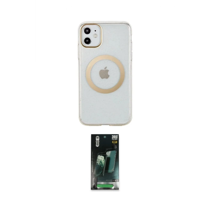 ieg™ iPhone 11 Kılıf Pusula Form - Şeffaf 360 Full Body Arka Koruyucu