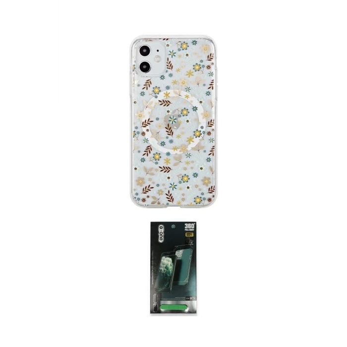 ieg™ iPhone 11 Kılıf Pusula Form - Şeffaf 360 Full Body Arka Koruyucu