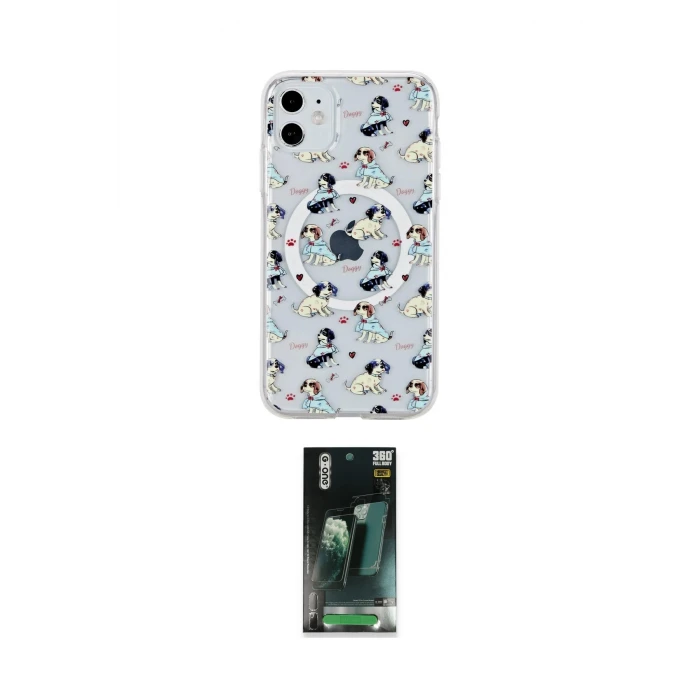 ieg™ iPhone 11 Kılıf Pusula Form - Şeffaf 360 Full Body Arka Koruyucu