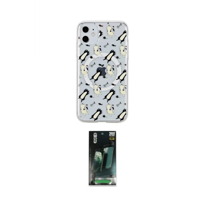 ieg™ iPhone 11 Kılıf Pusula Form - Şeffaf 360 Full Body Arka Koruyucu