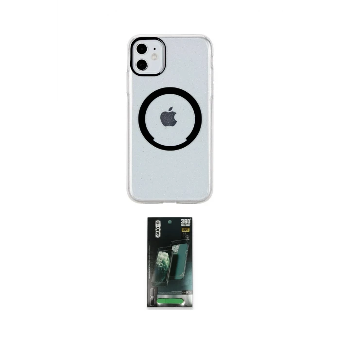 ieg™ iPhone 11 Kılıf Pusula Form - Şeffaf 360 Full Body Arka Koruyucu