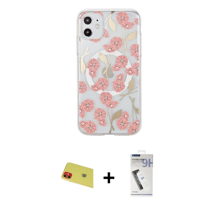 ieg™ iPhone 11 Kılıf Pusula Form - Şeffaf Uv Polymer Nano Ekran Koruyucu + Rainbow Kamera Lens Koruma Cam - KI