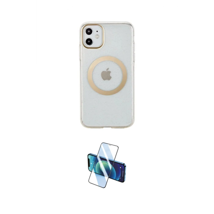 ieg™ iPhone 11 Kılıf Pusula Form - Siyah 3D Antistatik Cam Ekran Koruyucu