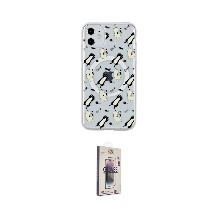 ieg™ iPhone 11 Kılıf Pusula Form - Siyah Bilvis 3D Cam Ekran Koruyucu