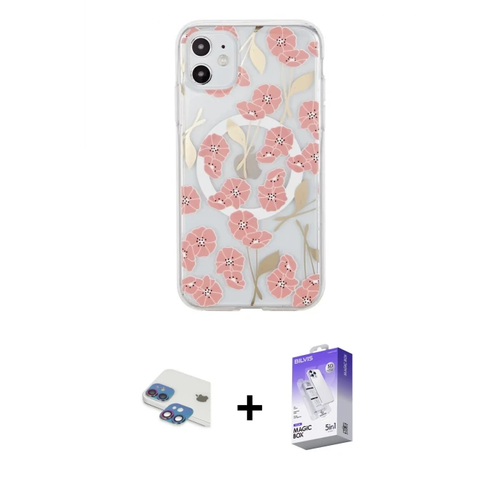 ieg™ iPhone 11 Kılıf Pusula Form - Siyah Bilvis 5in1 3D Magic Cam Ekran Koruyucu + Pers Alüminyum Kamera Lens - GI