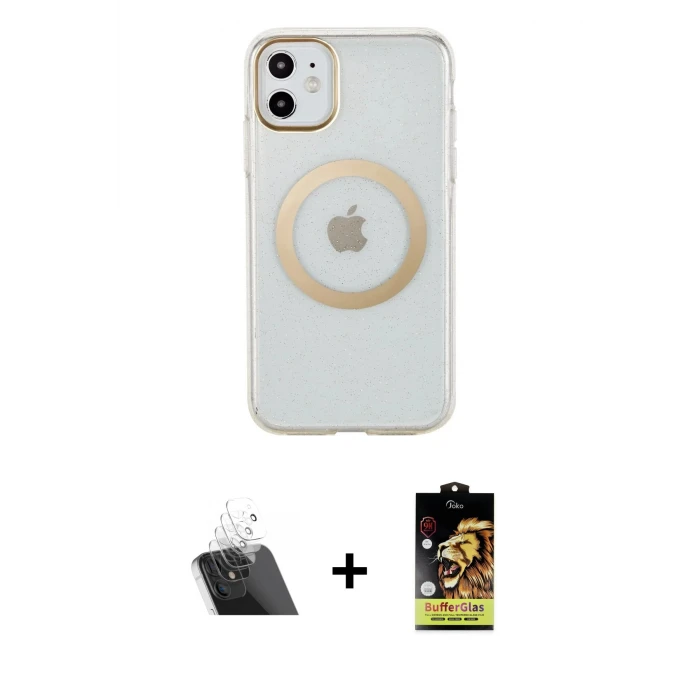 ieg™ iPhone 11 Kılıf Pusula Form - Siyah Buffer Cam Ekran Koruyucu + Kamera Lens Koruma Cam - SF